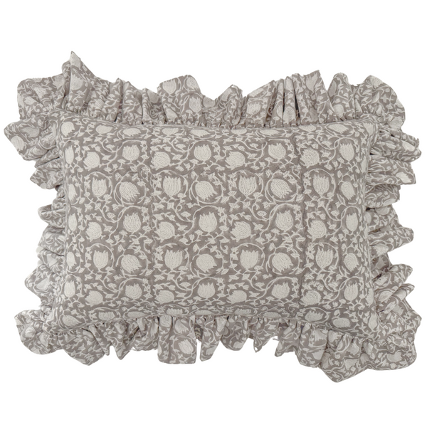Greige Floral Ruffle Pillow Cover