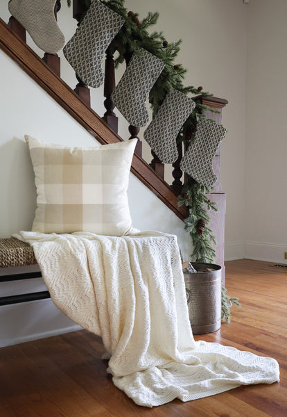 Charcoal Leaf Linen| Boho Christmas Stocking