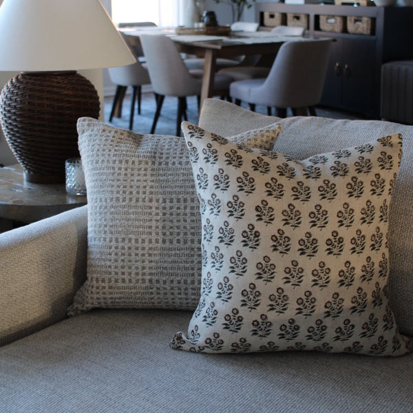 Taupe Brown Floral Block Print Pillow Cover