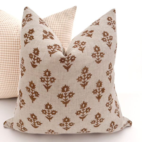 Russet Flower Block Print Pillow Cover