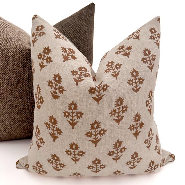 Russet Flower Block Print Pillow Cover