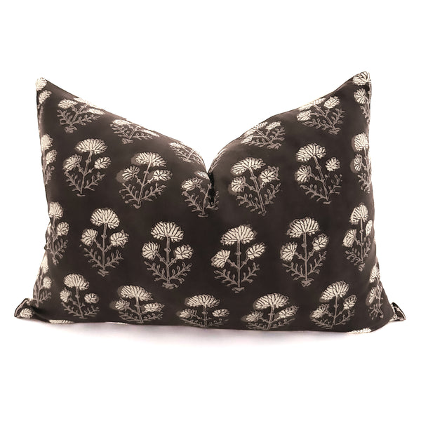 Black Taupe Floral | Block Print Pillow Cover