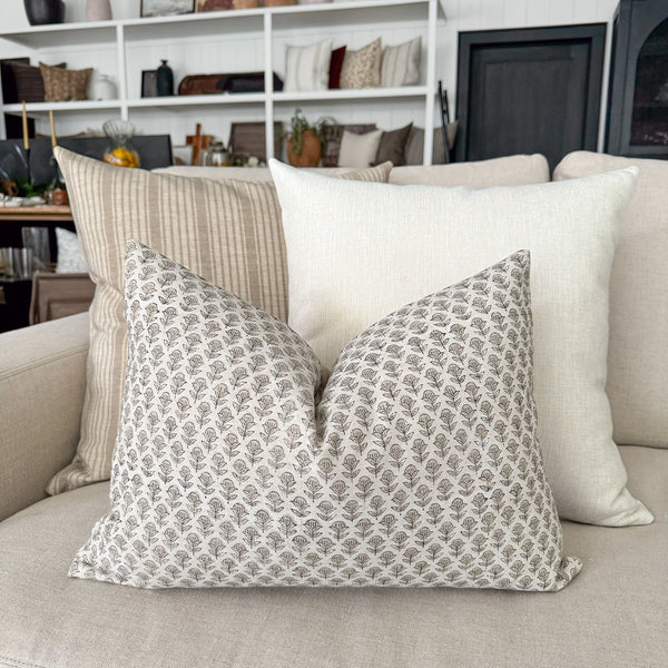 White Flowers Block Print Pillow Cover