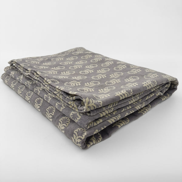 Leafy Gray Block Print Coverlet Throw