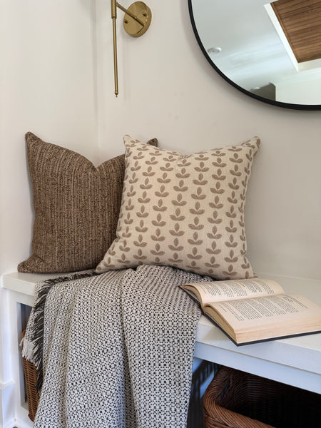 Stitched Leaves Taupe Pillow Cover