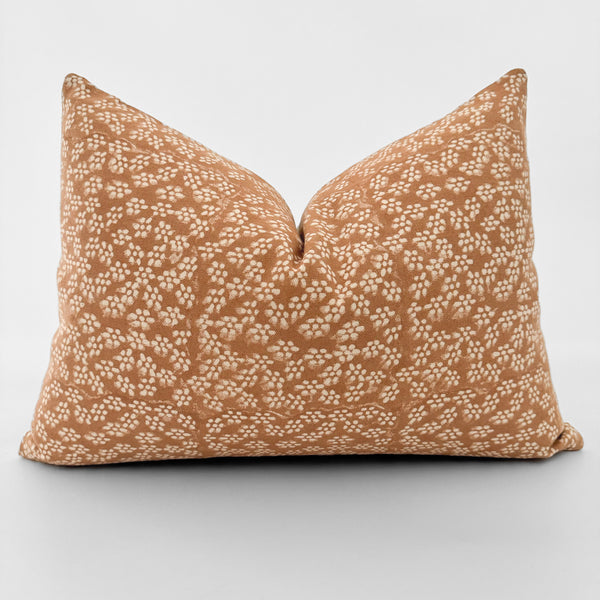 Apricot Floral Block Print Pillow Cover