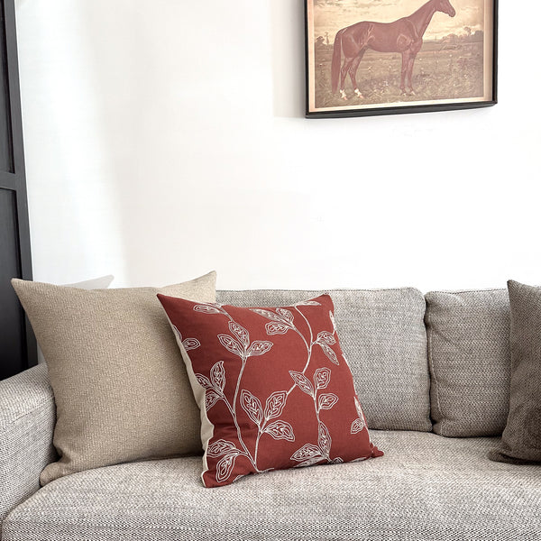 Embroidered Stems | Red Pillow Cover