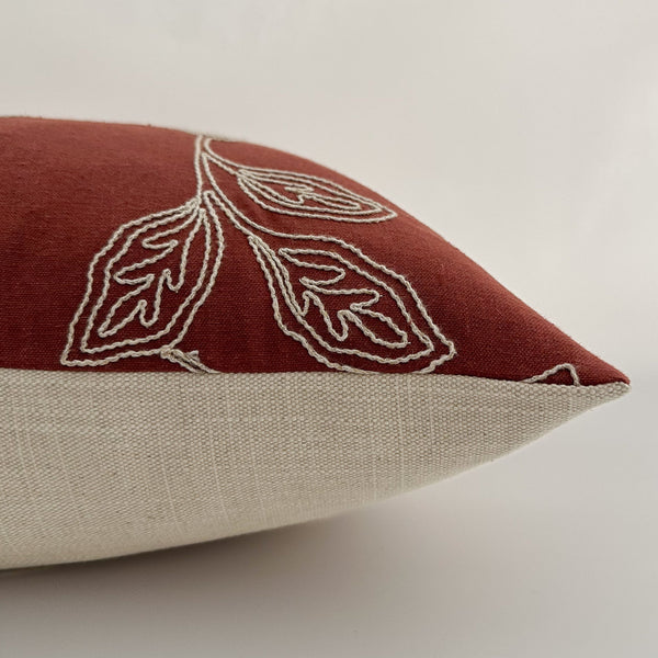 Embroidered Stems | Red Pillow Cover