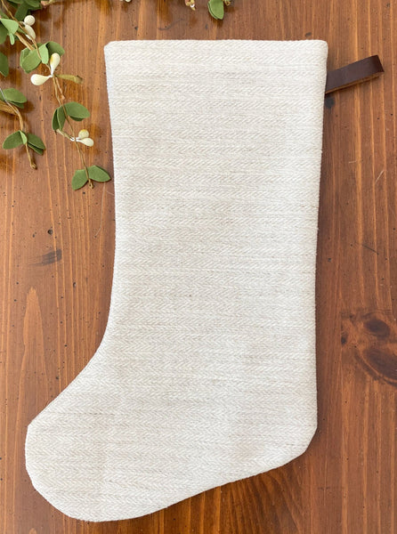 Basketweave Flax Linen | Boho Christmas Stocking