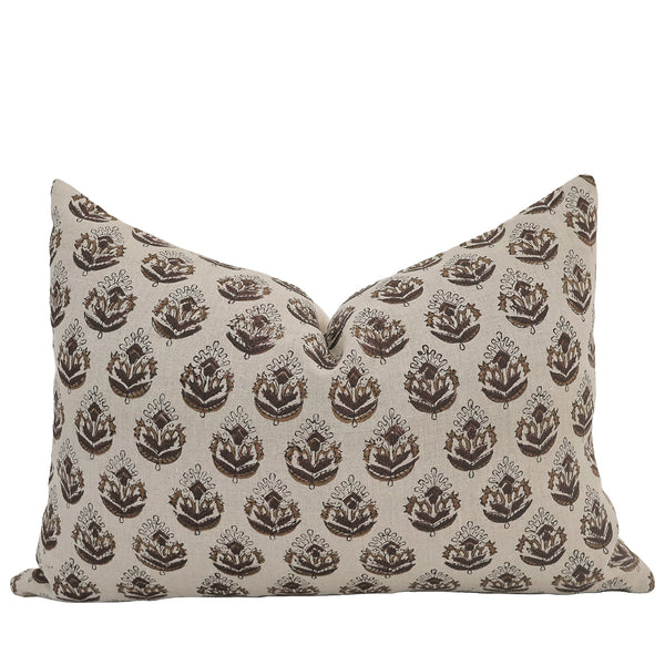 Brown Flower Block Print Pillow Cover