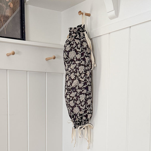 Cloth Grocery Bag Holder 'Black Cotton Floral'