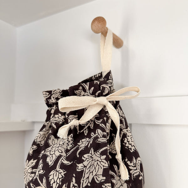 Cloth Grocery Bag Holder 'Black Cotton Floral'