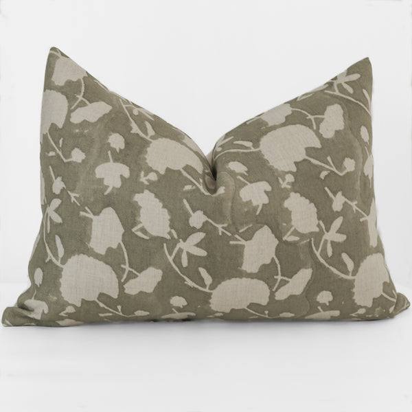 Sage Floral Block Print Pillow Cover