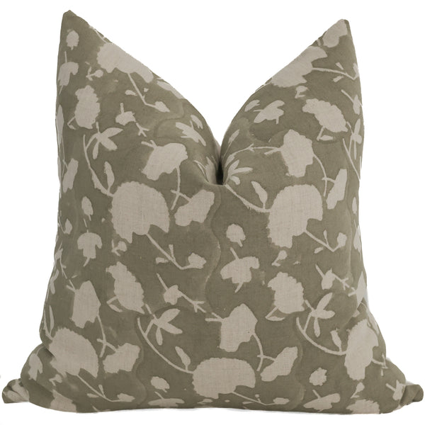 Sage Floral Block Print Pillow Cover