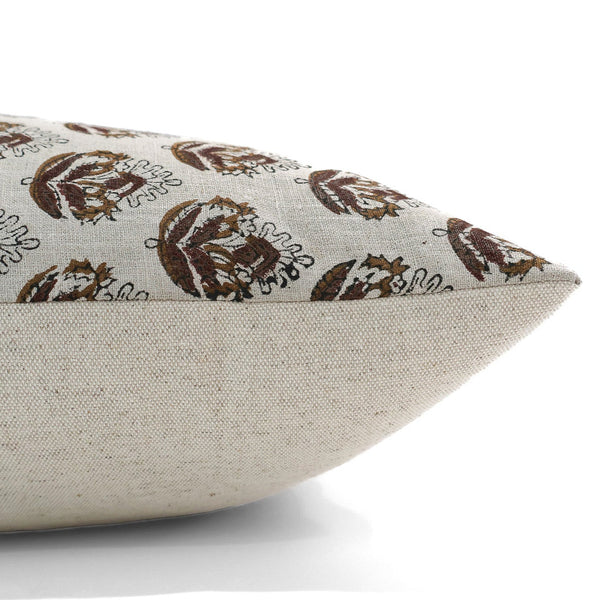 Brown Flower Block Print Pillow Cover