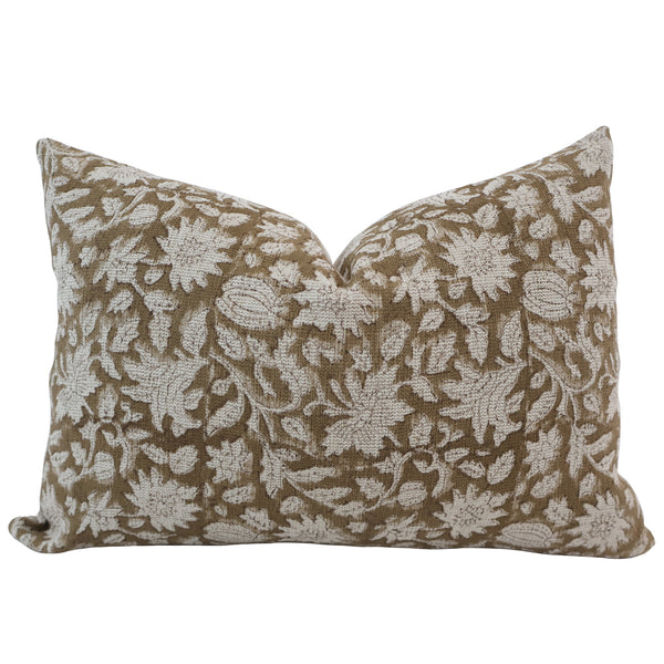 Rose Bud Brown Block Print Pillow Cover