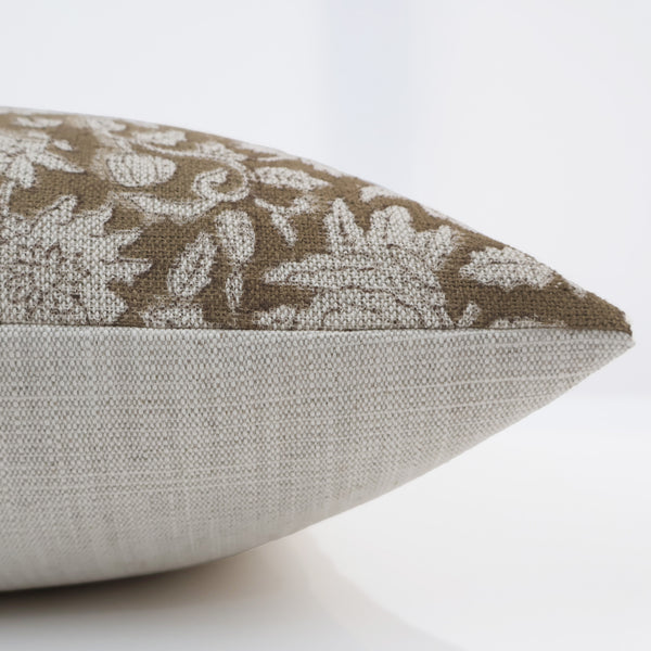 Rose Bud Brown Block Print Pillow Cover