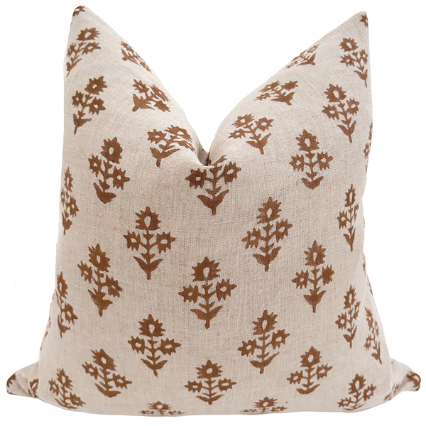 Russet Flower Block Print Pillow Cover