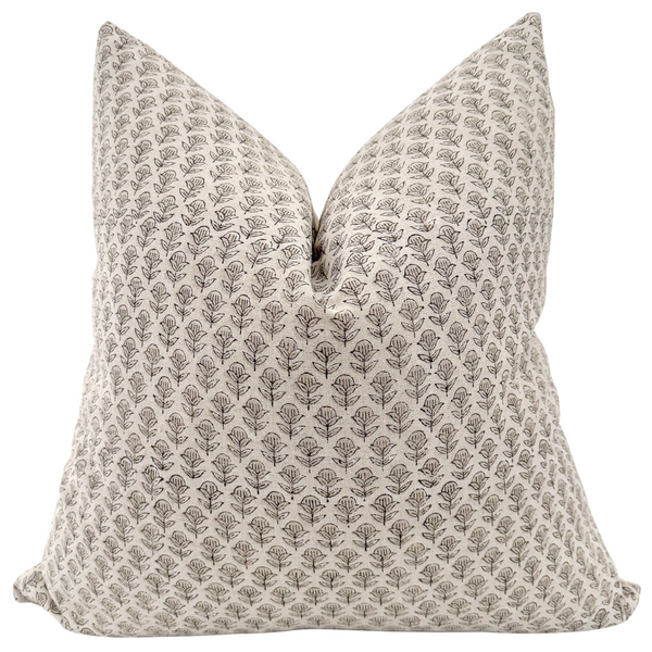 White Flowers Block Print Pillow Cover