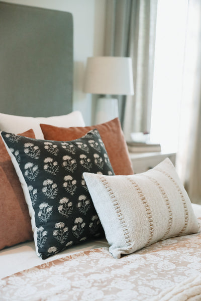 Black Taupe Floral | Block Print Pillow Cover