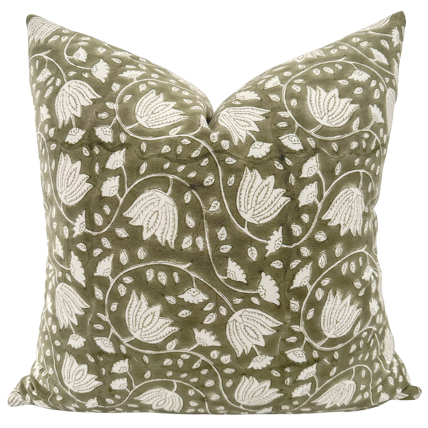 Soft Green Floral Pillow Cover