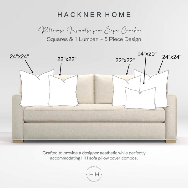 Sofa Pillow Insert Combo for Squares & 1 Lumbar ~ 5 Piece Design