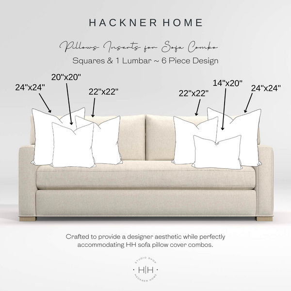 Sofa Pillow Insert Combo for Squares & 1 Lumbar ~ 6 Piece Design
