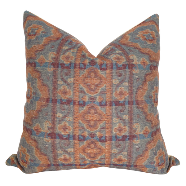 Rust Red Pillow, Red Tribal Pillow, Red and Blue Ethnic Style Pillows, Indian Style pillow, boho pillows in red, Hackner Home, Decorative pillows, Designer Pillows Covers, Handmade pillows, How to style pillows, Pillow groupings, How to Mix and Match Pillow Patterns, How to style pillows on a sofa