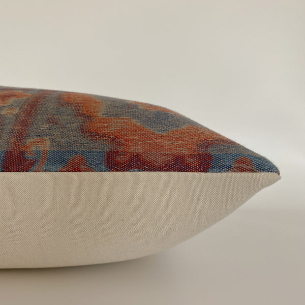 Rust Red Pillow, Red Tribal Pillow, Red and Blue Ethnic Style Pillows, Indian Style pillow, boho pillows in red, Hackner Home, Decorative pillows, Designer Pillows Covers, Handmade pillows, How to style pillows, Pillow groupings, How to Mix and Match Pillow Patterns, How to style pillows on a sofa