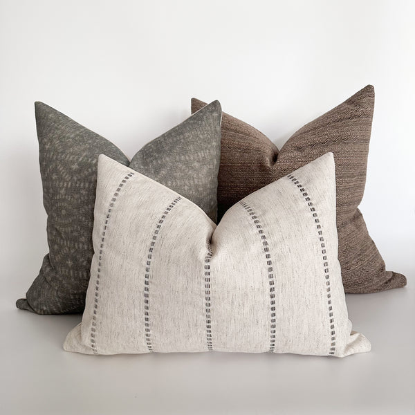 Embroidered Stripe | Gray Pillow Cover