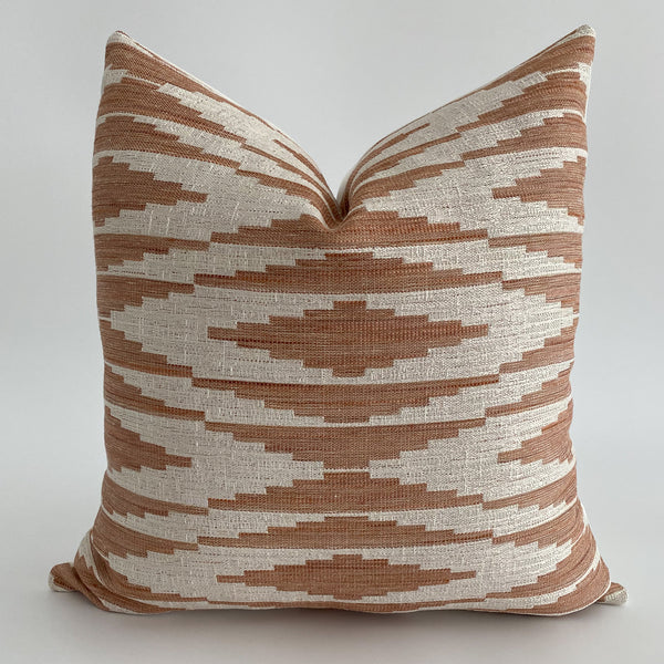 Winslow Pillow Cover, Southwest design pillow, Salmon Color Pillow, American Southwest style pillows, Designer Pillows, Hackner Home, Decorative Southwest Pillow Cover, Woven Pillow Covers, Textured pillow covers, Fall Pillows, Pink Pillow covers, Girls room pillows, Teen girl room pillows, How to pair pillow patterns