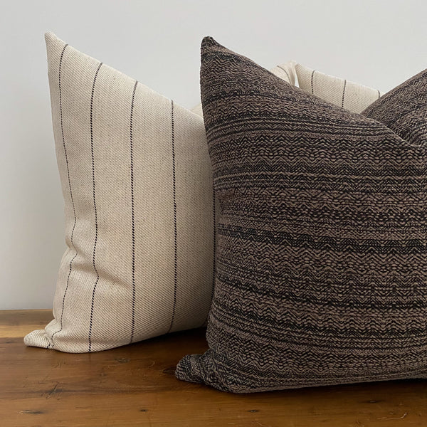 Coffee & Stripes Pillow Cover Set, Pillow Cover set, Pillow Cover Set for bed, Bed Pillow Covers, Decorative Pillows for the Bed, Hackner Home, Designer pillows, Handmade Pillows, Curated Pillow Covers, California Style Pillow Covers, Textured Pillows, Linen Pillows, Striped Pillows, Boho Pillows, Bed Pillow Sets, Brown Pillow Covers, Fall Pillows, Fall decor pillows