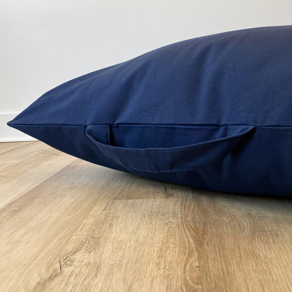 Dark Blue Floor Pillow Cover, Cover for floor pillow, Floor pillow cover with handle, Solid Blue Floor pillow, Hackner Home, Meditation Pillow Cover, Yoga Pillow Cover, TV Lounging Pillow for floor, Kids Reading Nook Pillow for floor