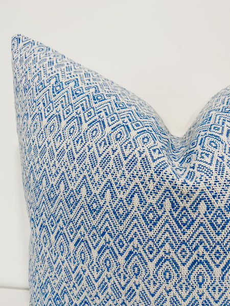 Blue Pillow Cover, Blue Outdoor Pillows, Modern Boho Pillows, Outdoor Pillows, Outdoor Boho Pillows, Hackner Home, Decorative Pillows, Designer Pillows, Designer Pillow Cover, Pillow Covers, Cushion Covers, High End Pillows, Curated Pillows, Curated Pillow Covers, Blue and White Pillows, Boho Farmhouse Pillow, Farmhouse Pillow Cover