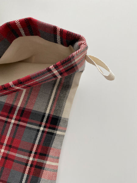 Red Plaid | Small Minimal Christmas Stocking