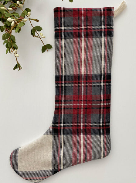 Red Plaid Christmas Stocking, Christmas Stockings, Decorative Christmas Stocking, Red Christmas Stocking, Farmhouse Christmas Stocking, Tartan Christmas Stocking, Hackner Home, @hacknerhome, Designer Christmas Stocking, Simple Christmas Stockings