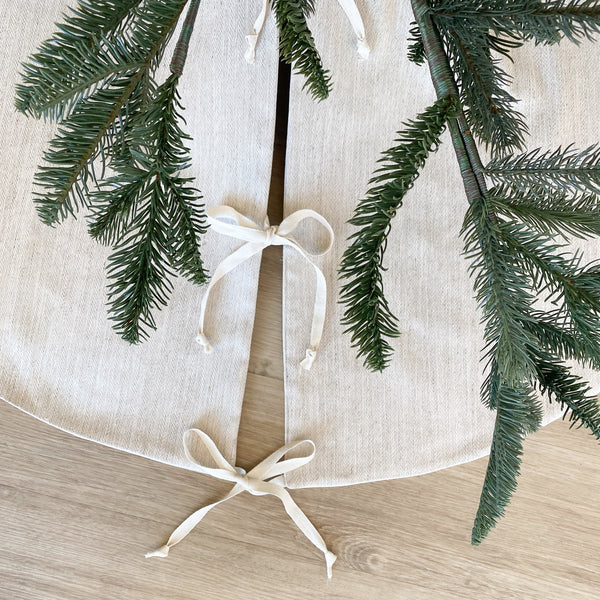 Linen Christmas Tree Skirt, Solid Cream Christmas Tree Skirt, Christmas Tree Skirt, Hackner Home Christmas Tree Skirt, Hackner Home, Designer Christmas Tree Skirt, Handmade Christmas Tree Skirt
