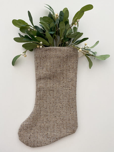 Rye Christmas Stocking, Burlap Style Christmas Stocking, Brown Christmas Stocking, Neutral Christmas Stocking, Solid Christmas Stocking, Designer Christmas Stocking, Hackner Home, Handmade Christmas Stocking, Holiday Christmas Stocking, Hackner Home Christmas Stocking