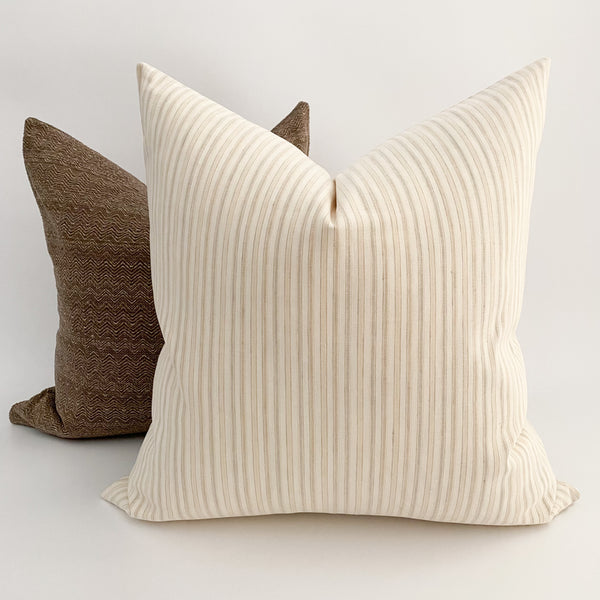 Linen Stripes | Cream & Taupe Pillow Cover