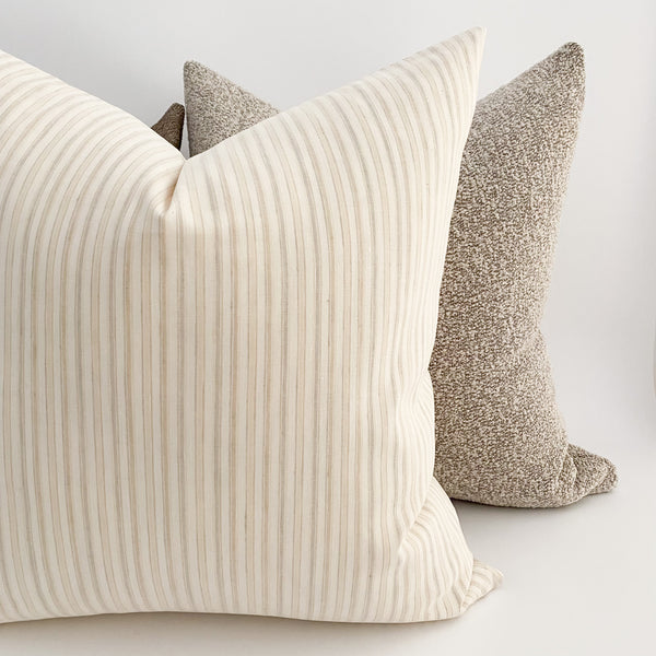 Linen Stripes | Cream & Taupe Pillow Cover
