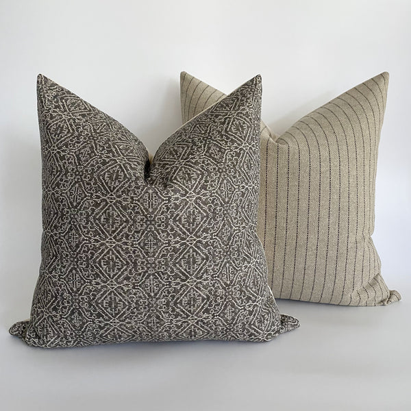 Gray Throw Pillow, Tribal Style Throw Pillow, California Casual Throw Pillows, Curated Throw Pillows,Neutral Throw Pillow, Spring Throw Pillow, Hackner Home, Hackner Home Pillows, Designer Pillows, Decorative Pillow Covers, Handmade Pillows, Made in USA Pillows, Wholesale Pillows