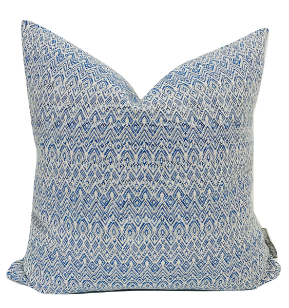 Blue Pillow Cover, Blue Outdoor Pillows, Modern Boho Pillows, Outdoor Pillows, Outdoor Boho Pillows, Hackner Home, Decorative Pillows, Designer Pillows, Designer Pillow Cover, Pillow Covers, Cushion Covers, High End Pillows, Curated Pillows, Curated Pillow Covers, Blue and White Pillows, Boho Farmhouse Pillow, Farmhouse Pillow Cover
