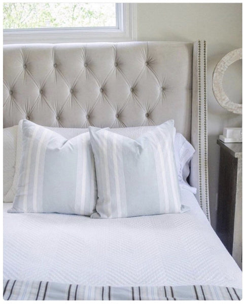 Light Blue Pillows, Blue Bed Pillows, Baby Blue Pillow Covers, Decorative Pillow Cover in blue, Blue Pillows, Hackner Home, Designer Pillow Covers, Modern Farmhouse Pillows, Striped Pillows, Stripe Pillows