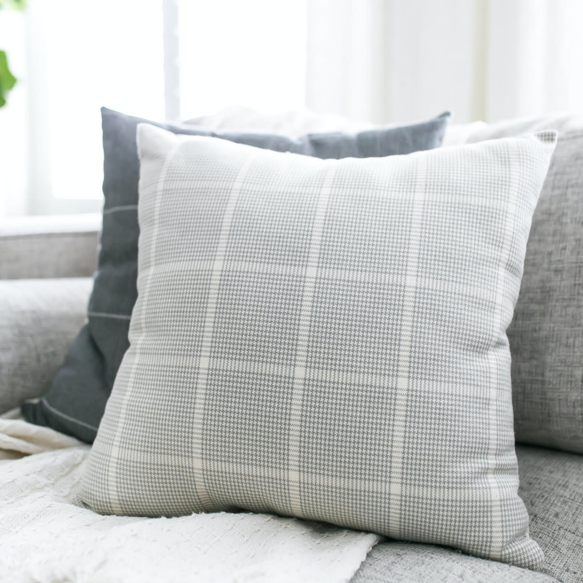 Gray Windowpane Pillow Cover