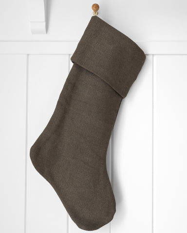 Linen Christmas Stocking | Taupe Brown Heritage Design