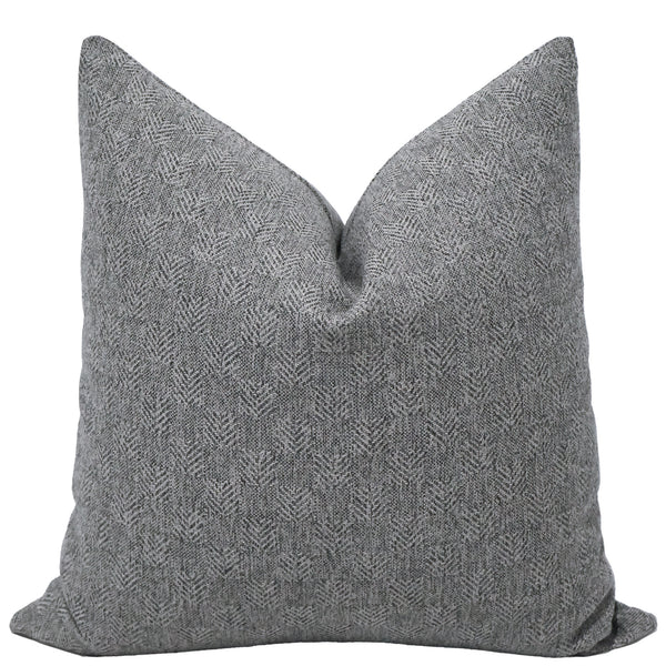 Slate Timber Pillow Cover in textured slate gray performance upholstery fabric featuring a subtle woven herringbone geometric pattern, handmade by Hackner Home.