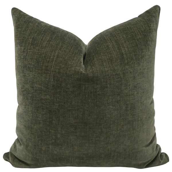 Laurel velvet throw pillow cover, full front view showing rich olive-green tone