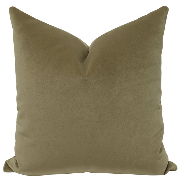 Lichen Velvet Pillow Cover, polyester-cotton velvet throw pillow cover in warm olive green
