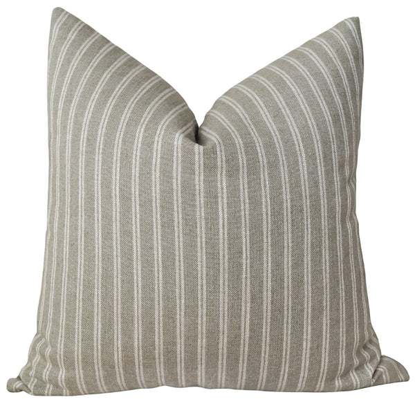 Sage & Stripes Linen Pillow Cover