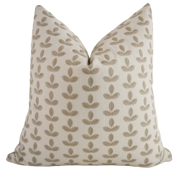 Stitched Leaves Taupe Pillow Cover